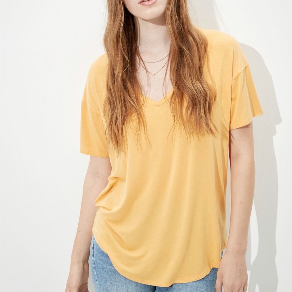American Eagle Yellow V-Neck Tee